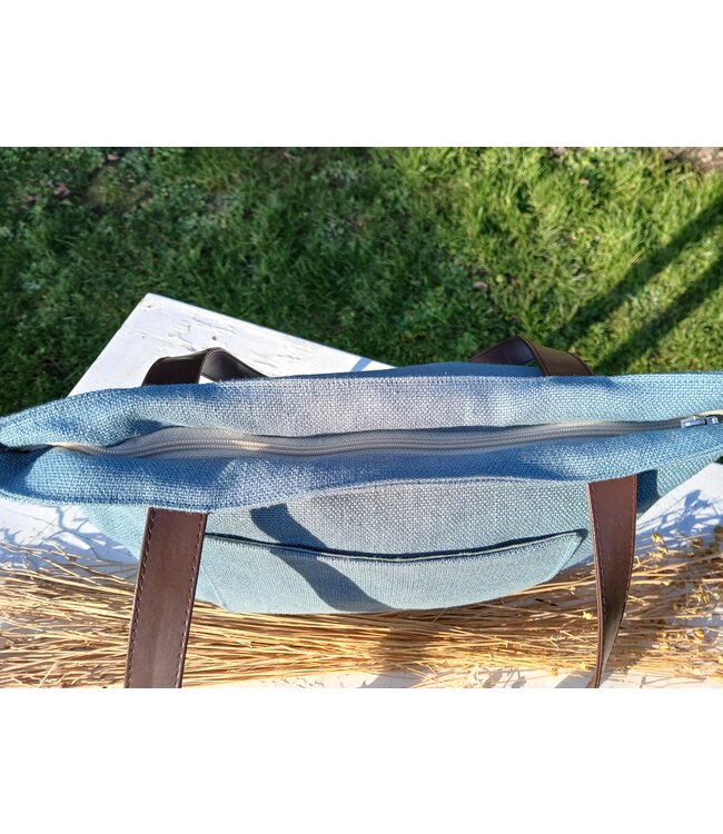 Le grenier du lin Sac en lin à anses POCHE BLEU