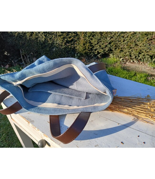 Le grenier du lin Linen bag with handles POCHE BLEU