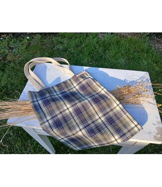Le grenier du lin Blauw en wit geruite wollen draagtas