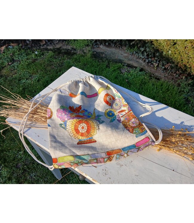 Le grenier du lin MOSAIQUE linen string backpack