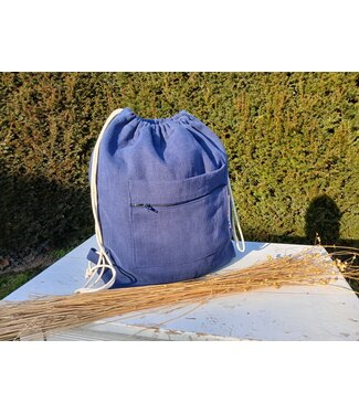 Le grenier du lin Linen string rucksack with dark blue pocket