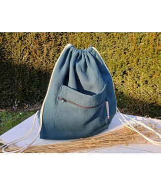 Le grenier du lin Sac à dos ficelle en lin vert sapin