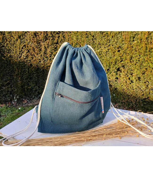 Le grenier du lin Fir green linen string rucksack