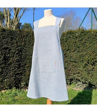Le grenier du lin Tablier japonais en lin bleu clair