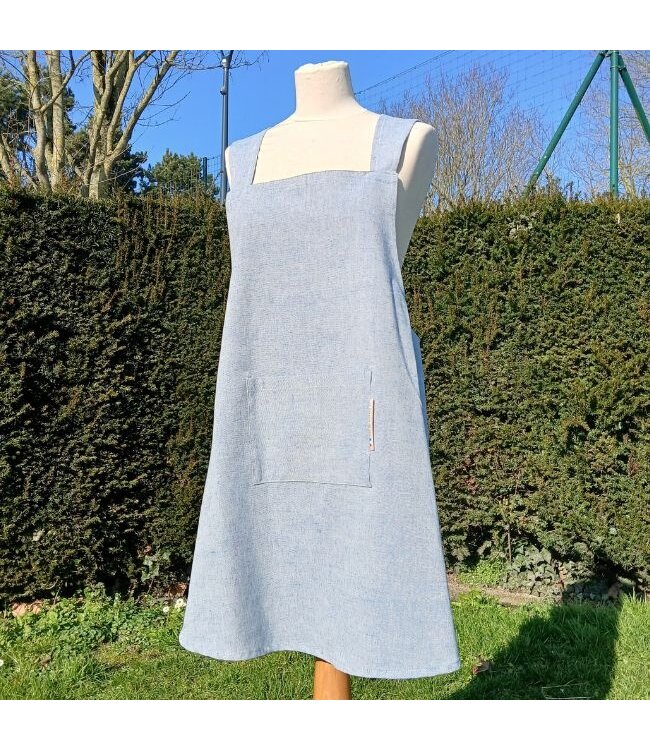 Le grenier du lin Tablier japonais en lin bleu clair