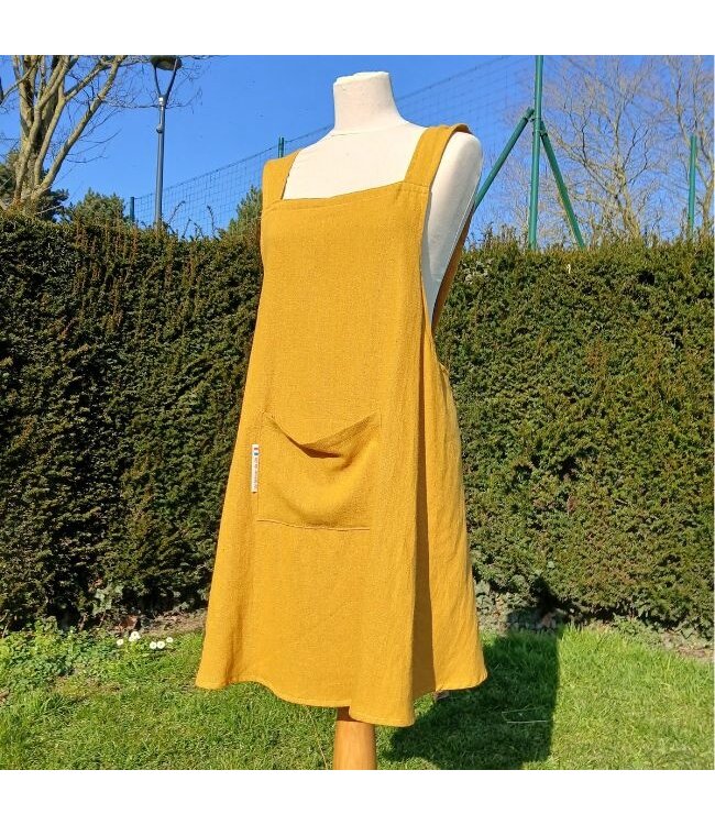 Le grenier du lin Tablier Japonais en lin jaune