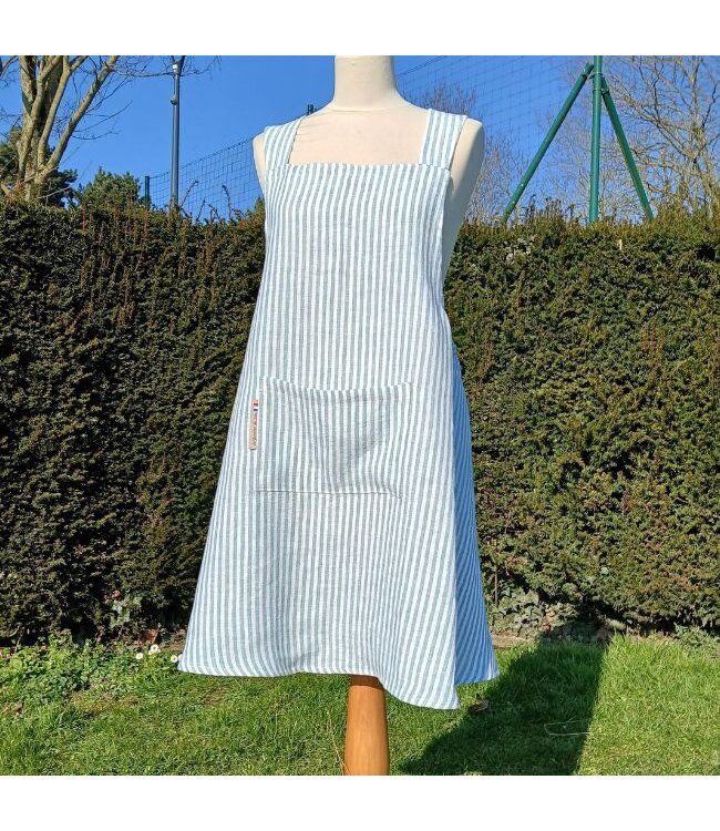 Japanse schort van linnen met celadon strepen