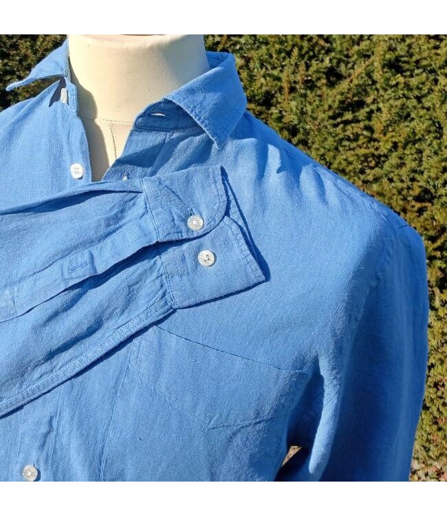 Le grenier du lin blauwe jeans linnen overhemd met lange mouwen