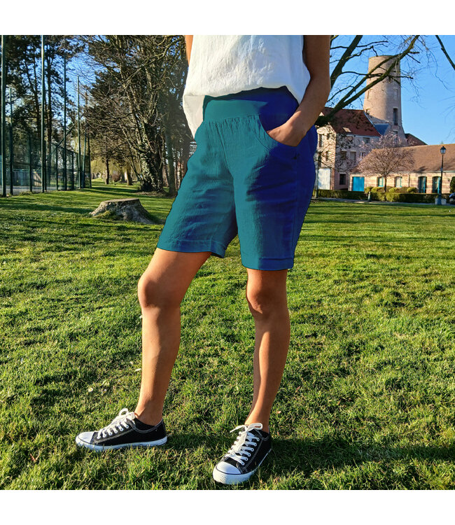 short en lin FIDELE bleu petrole