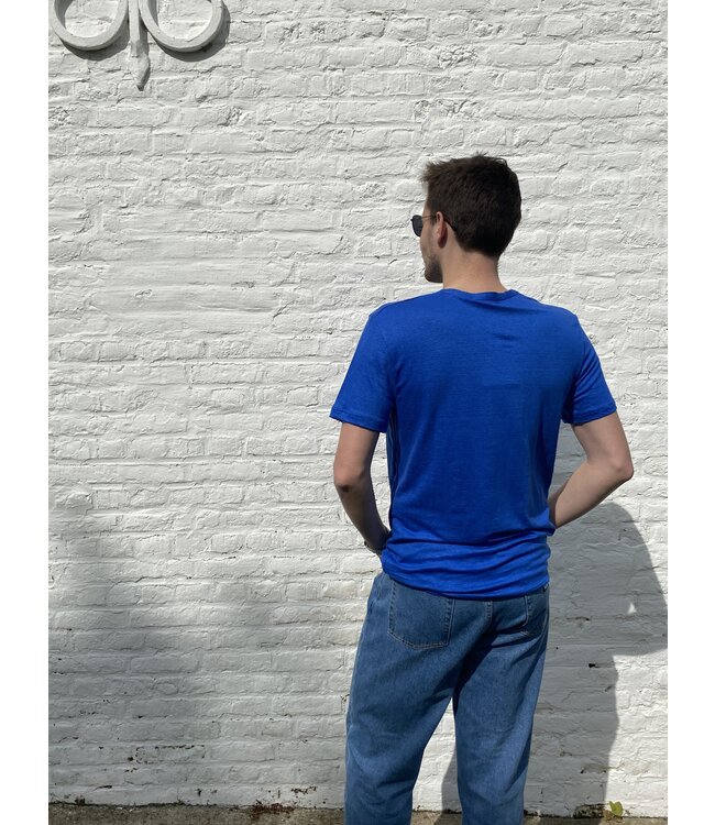achel T-shirt homme en maille de lin col rond bleu electrique