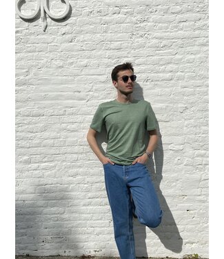 Lemahieu Men's linen knit t-shirt with round sage collar
