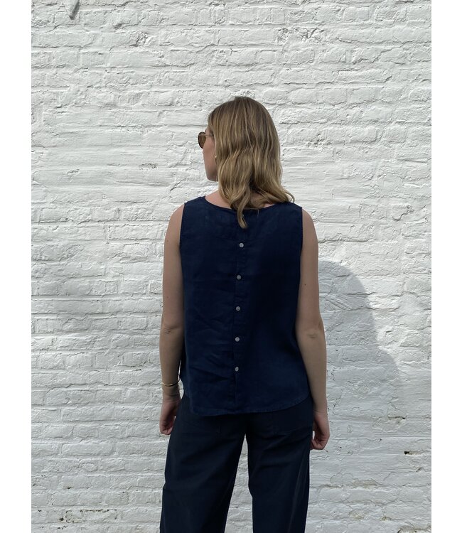 Le grenier du lin Navy blue SEVILLA linen top