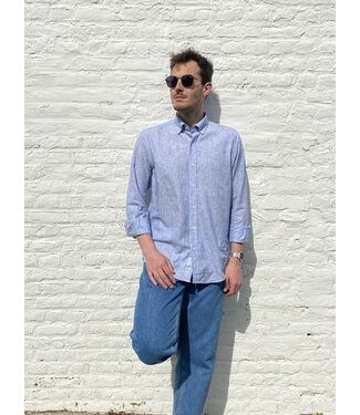 Le grenier du lin Long-sleeved shirt in fine blue stripes