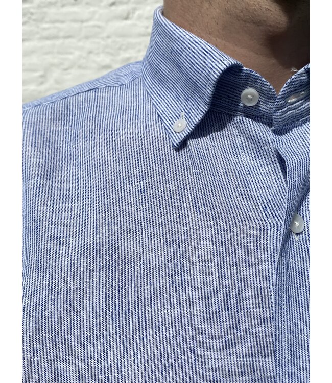 Le grenier du lin Long-sleeved shirt in fine blue stripes