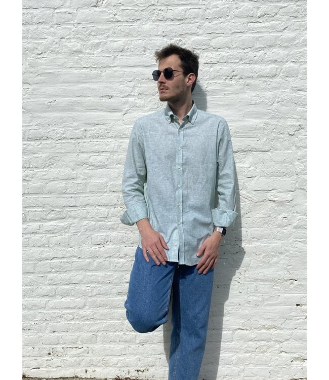 Long-sleeved shirt in green stripes