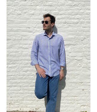 Blauw gestreept overhemd met lange mouwen
