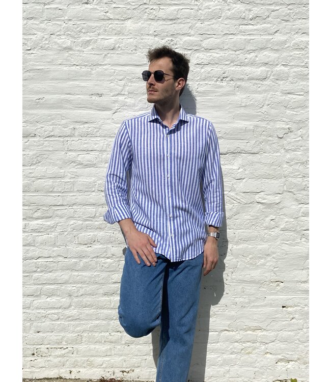 Blauw gestreept overhemd met lange mouwen