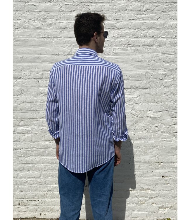 Long-sleeved blue striped shirt
