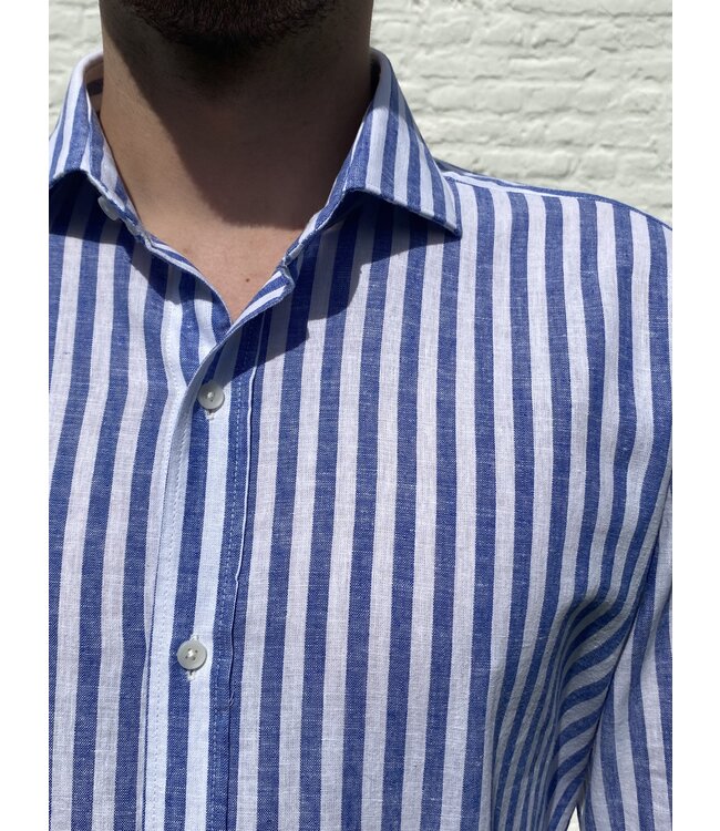 Blauw gestreept overhemd met lange mouwen