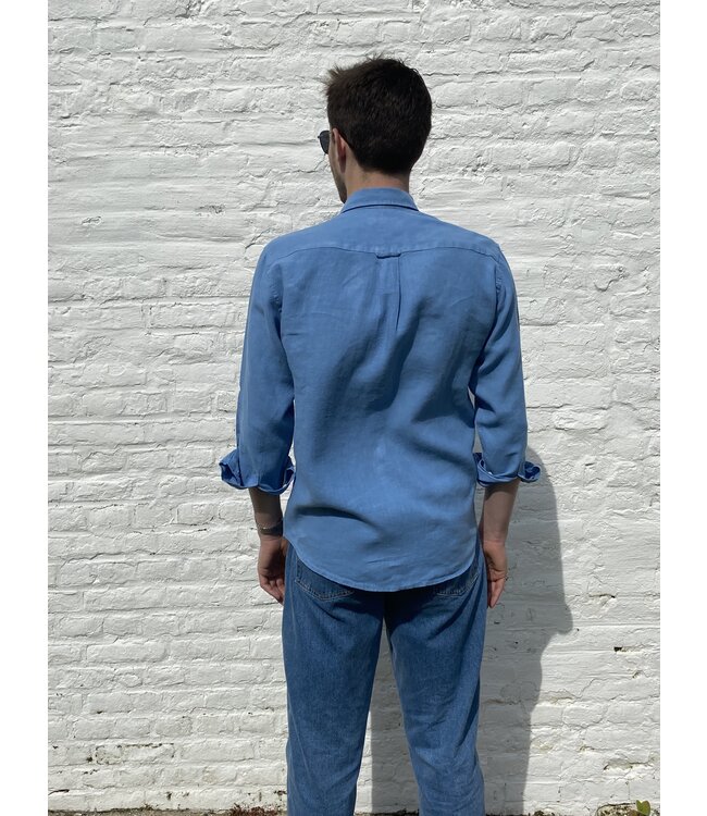 Le grenier du lin chemise  en lin manches longues bleu jeans