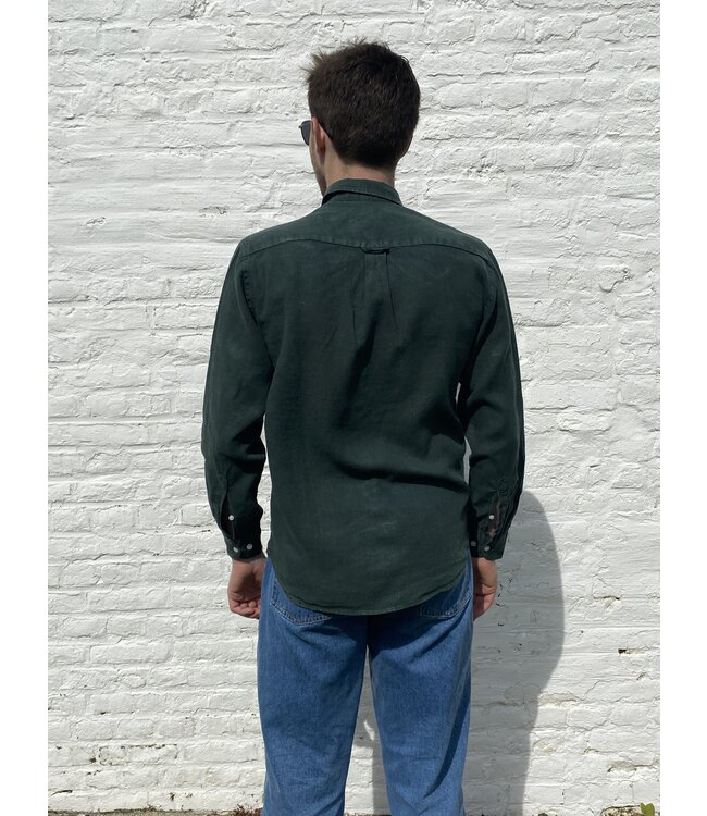 Le grenier du lin fir green long-sleeved linen shirt