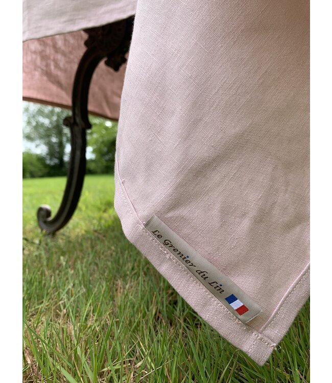 Le grenier du lin Nappe  en lin Siena rose poudré