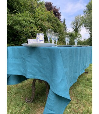 Le grenier du lin Nappe en lin Siena bleu pacifique