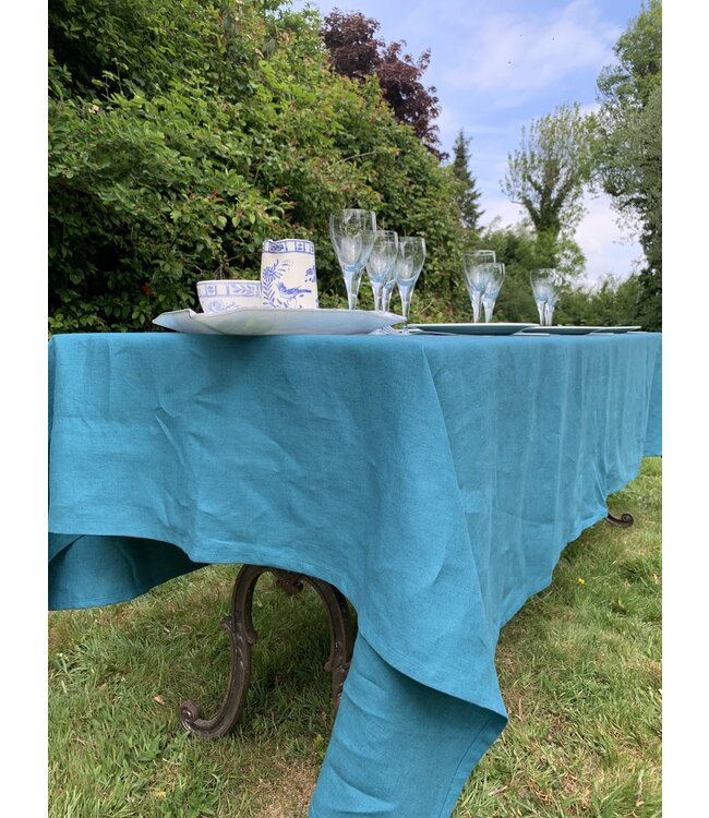 Le grenier du lin Nappe en lin Siena bleu pacifique