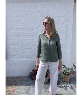 Le grenier du lin Chemisier en lin SARAH olive