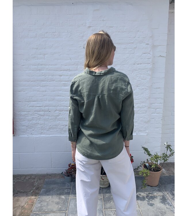 Le grenier du lin SARAH olijfkleurige linnen blouse