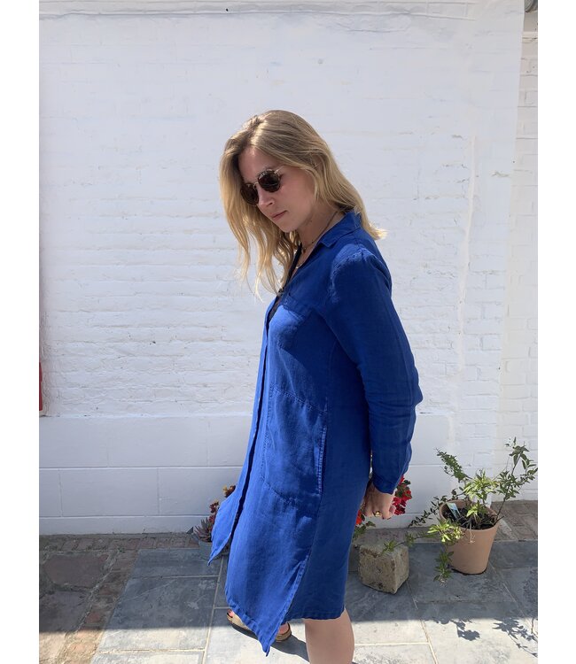 Le grenier du lin Robe en lin ANAIS bleu roi