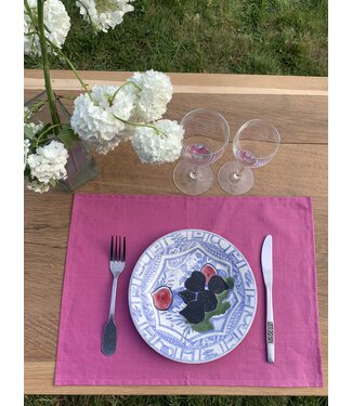 Le grenier du lin Set de table en lin enduit fuschia