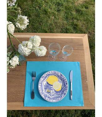Le grenier du lin Set de table en lin enduit bleu