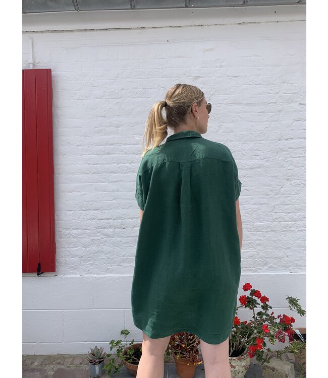 Le grenier du lin Donkergroene linnen jurk JULIETTE
