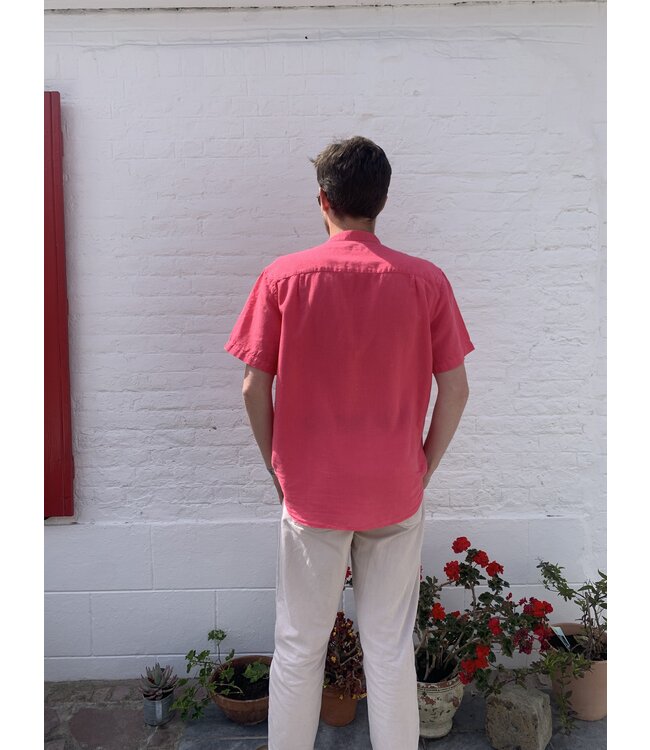 Le grenier du lin Chemise lin/coton col officier manches courtes FRAMBOISE