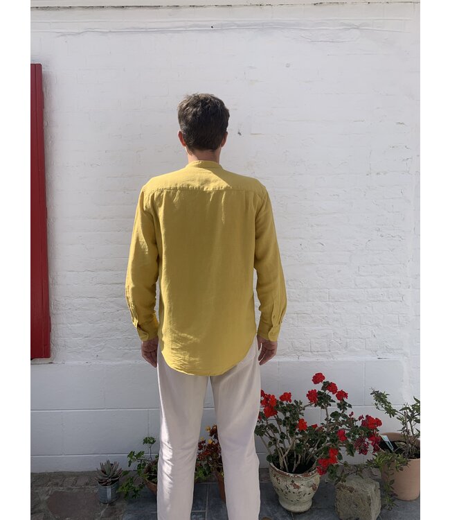 Le grenier du lin Chemise lin/coton col officier manches longues SAFRAN