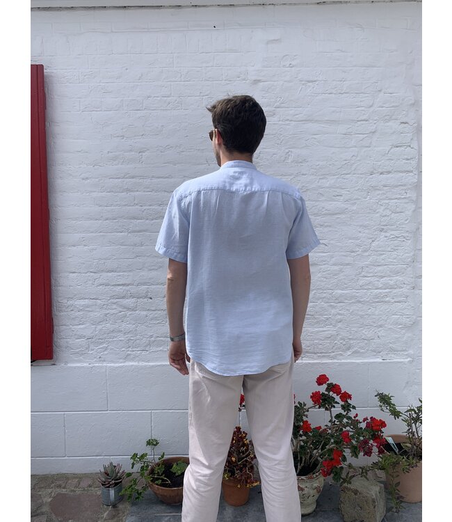 Le grenier du lin Linnen/katoenen overhemd korte mouwen blauw ochtend