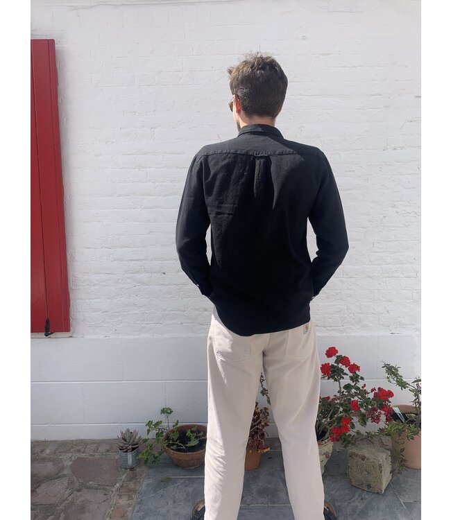 Le grenier du lin chemise en lin  manches longues noire