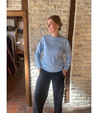 Women's round neck jumper, 100% merino wool, light blue