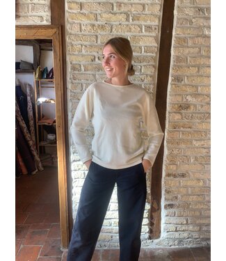 Women's round neck jumper, 100% white merino wool