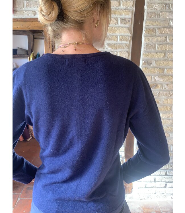 Women's 100% merino wool cardigan in navy blue