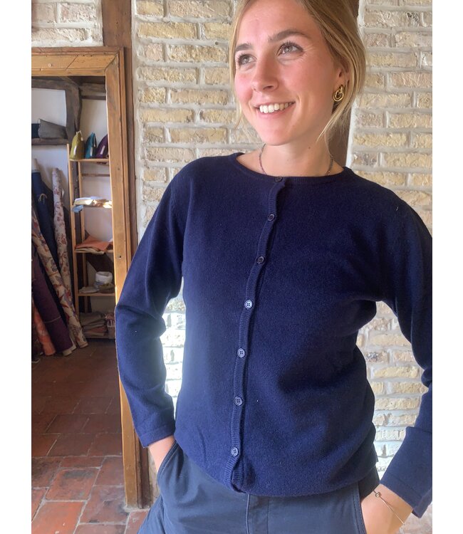 Women's 100% merino wool cardigan in navy blue