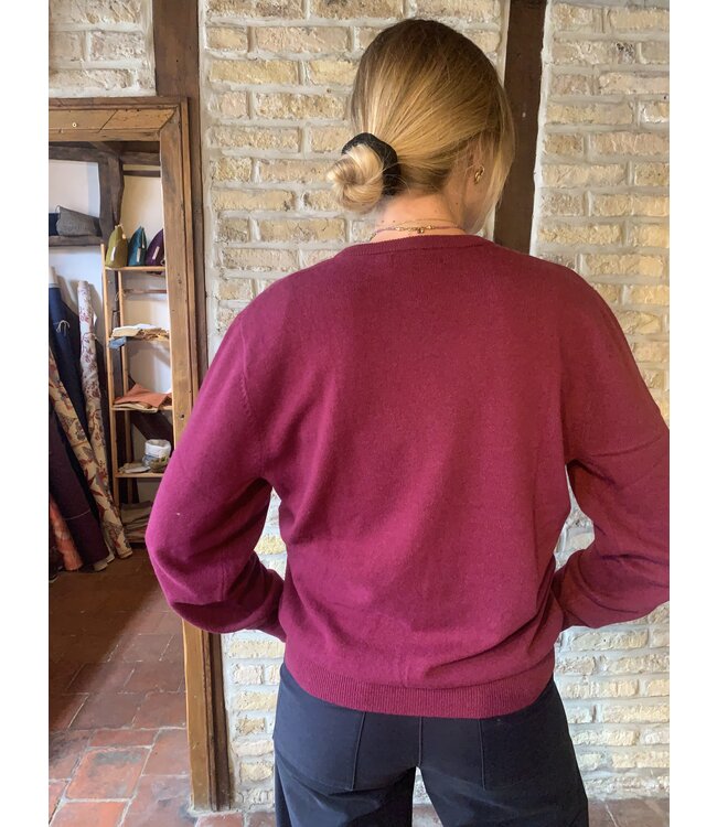 Pull col rond femme  100% merinos raspberry
