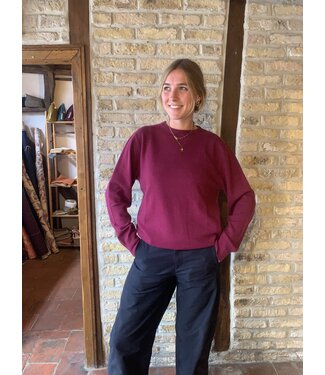 Women's round neck jumper, 100% raspberry merino wool
