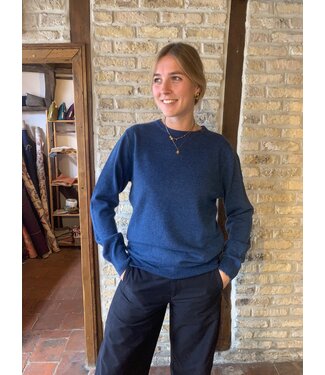 Women's round neck jumper, 100% merino denim