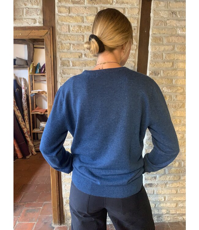 Pull col rond femme  100% merinos denim