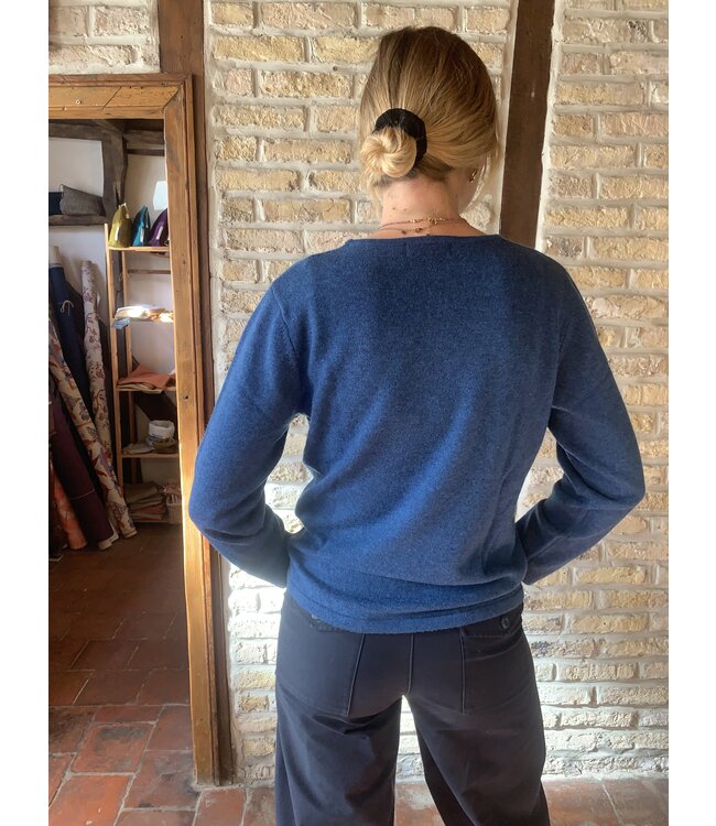 castle Dames trui met ronde hals 100% merino denim
