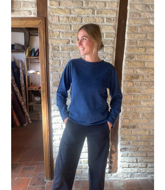 castle Pull  femme col rond 100% merinos denim