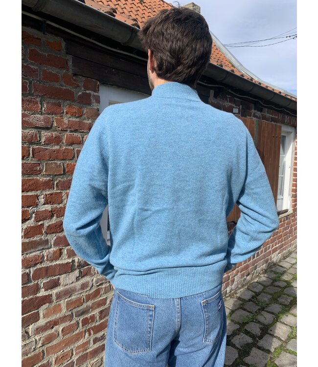 Heren trui met col 100% merino groen gemêleerd