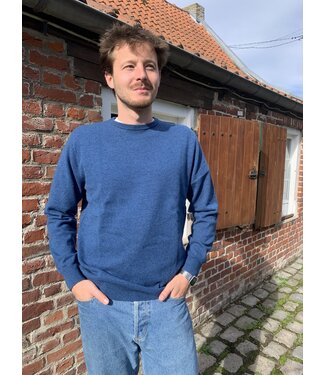 Men's round neck jumper, 100% merino wool DENIM